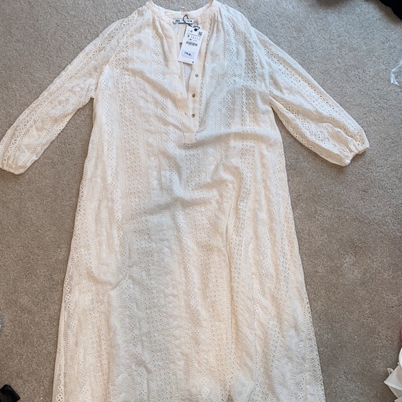 NWT ZARA OPENWORK EMBROIDERY MIDI DRESS - Picture 7 of 10